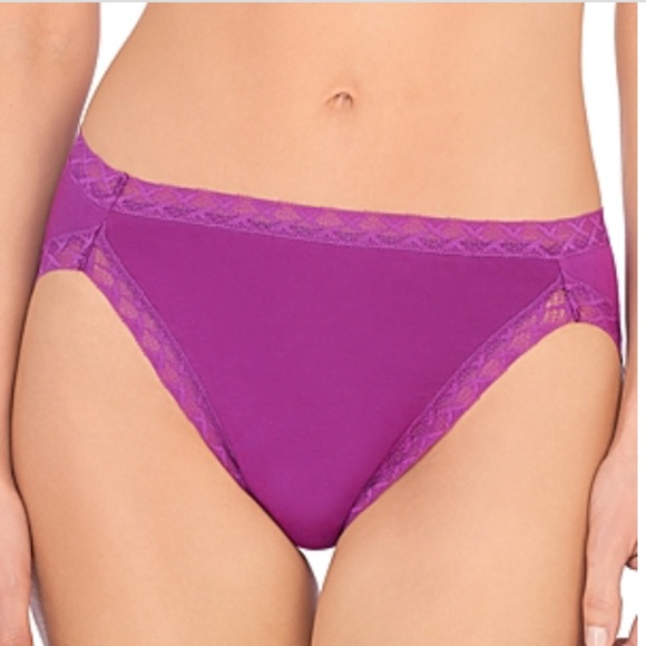 Natori Bliss Lace-Trim Cotton French-Cut Brief Underwear Size XL NWT Mulberry - Picture 1 of 1